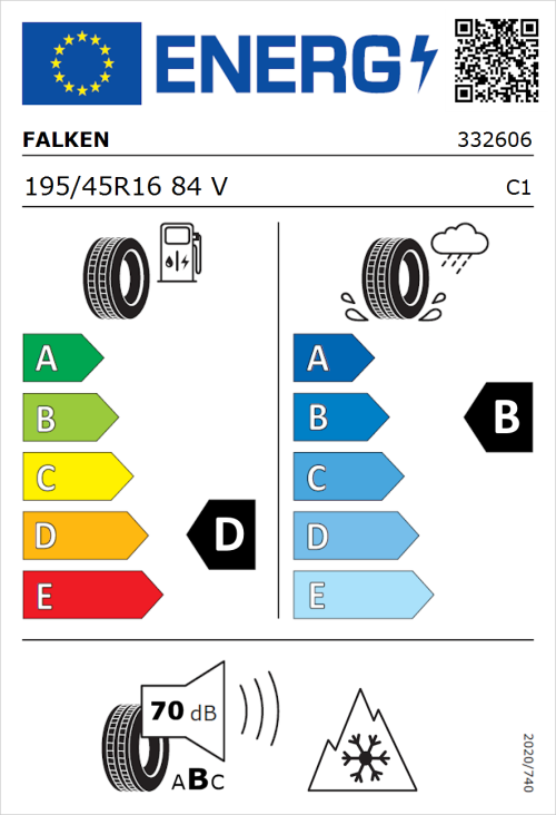 Tyre Label for Falken Euroall Season AS210 195/45R16 84V