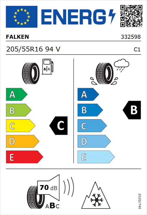 Tyre Label for Falken Euroall Season AS210 205/55R16 94V