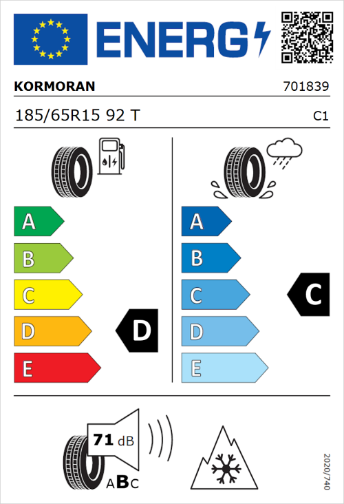 Tyre Label for Kormoran Snow 185/65R15 92T