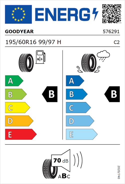 Tyre Label for Goodyear EfficientGrip Cargo 195/60R16 99/97H