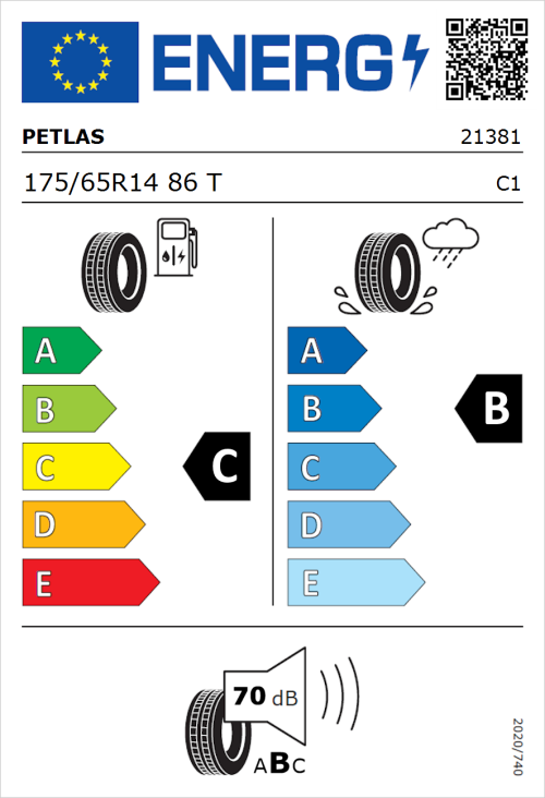 Tyre Label for Petlas Imperium PT515 175/65R14 86T