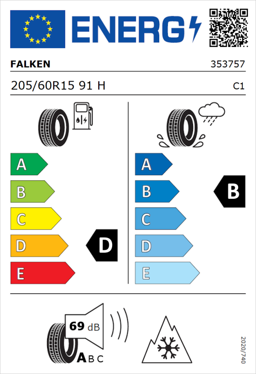 Tyre Label for Falken Eurowinter HS02 205/60R15 91H