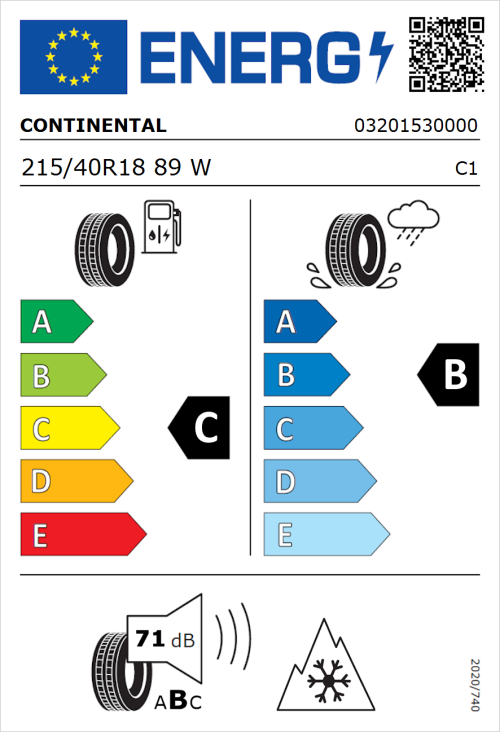 Tyre Label for Continental AllSeasonContact 2 215/40R18 89W