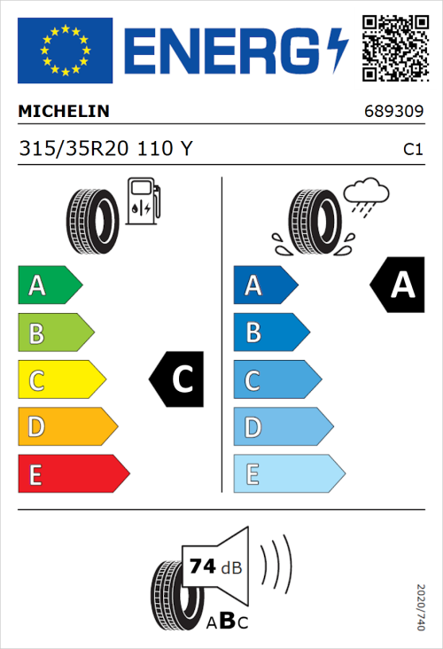 Tyre Label for Michelin Pilot Sport 4 SUV 315/35R20 110Y