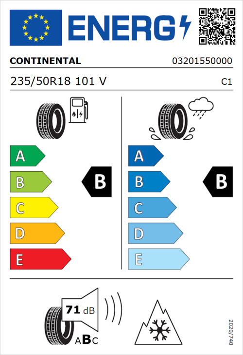 Tyre Label for Continental AllSeasonContact 2 235/50R18 101V