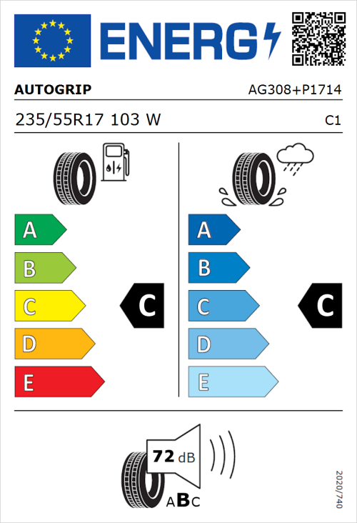 Tyre Label for Autogrip P308 Plus 235/55R17 103W