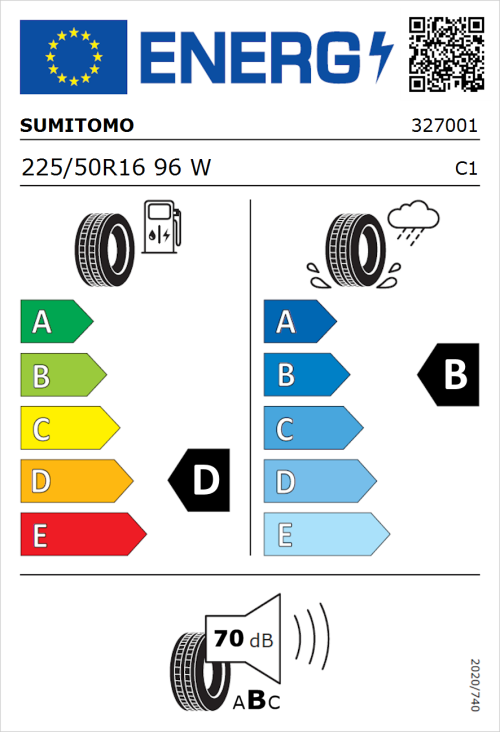 Tyre Label for Sumitomo BC100 225/50R16 96W